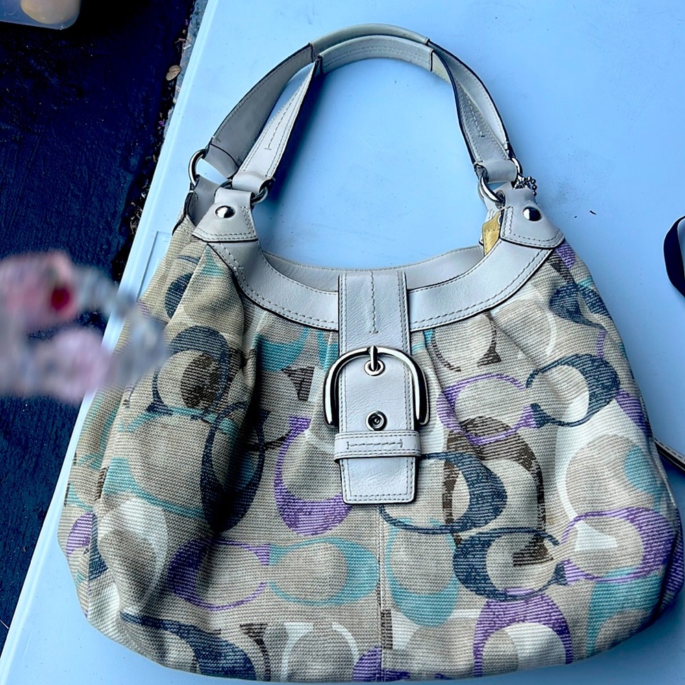 COACH SOHO OPTIC LINEN LG LYNN HOBO PURSE BAG 16592